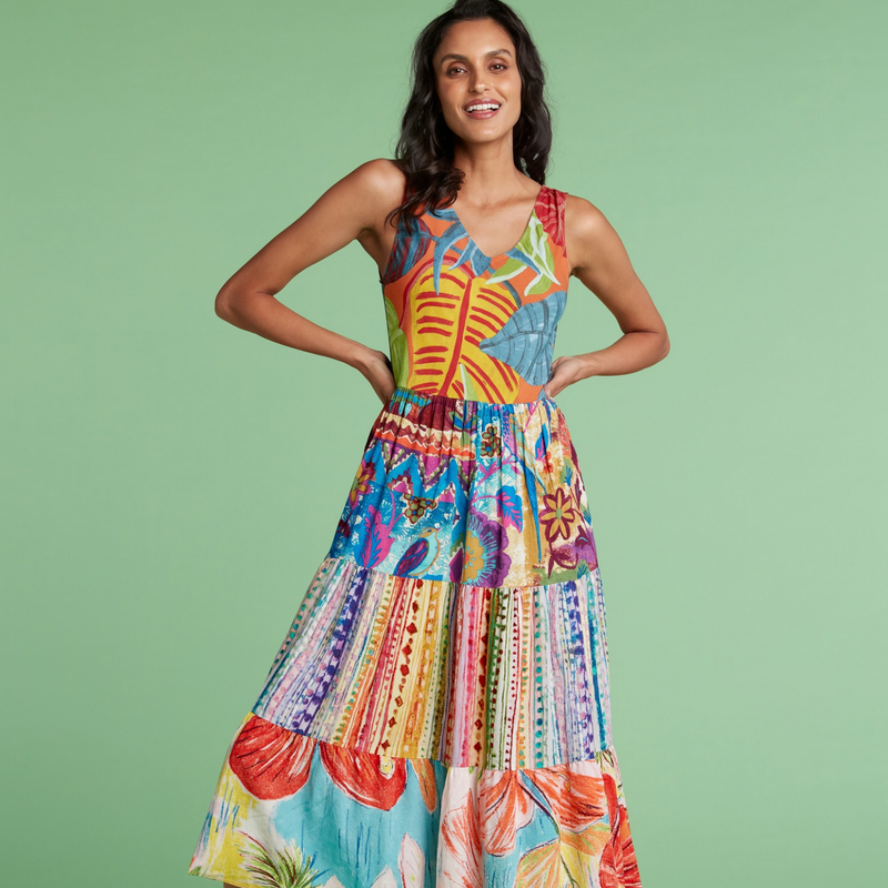 Mixed Long Ruffle Dress - Sunset Passage