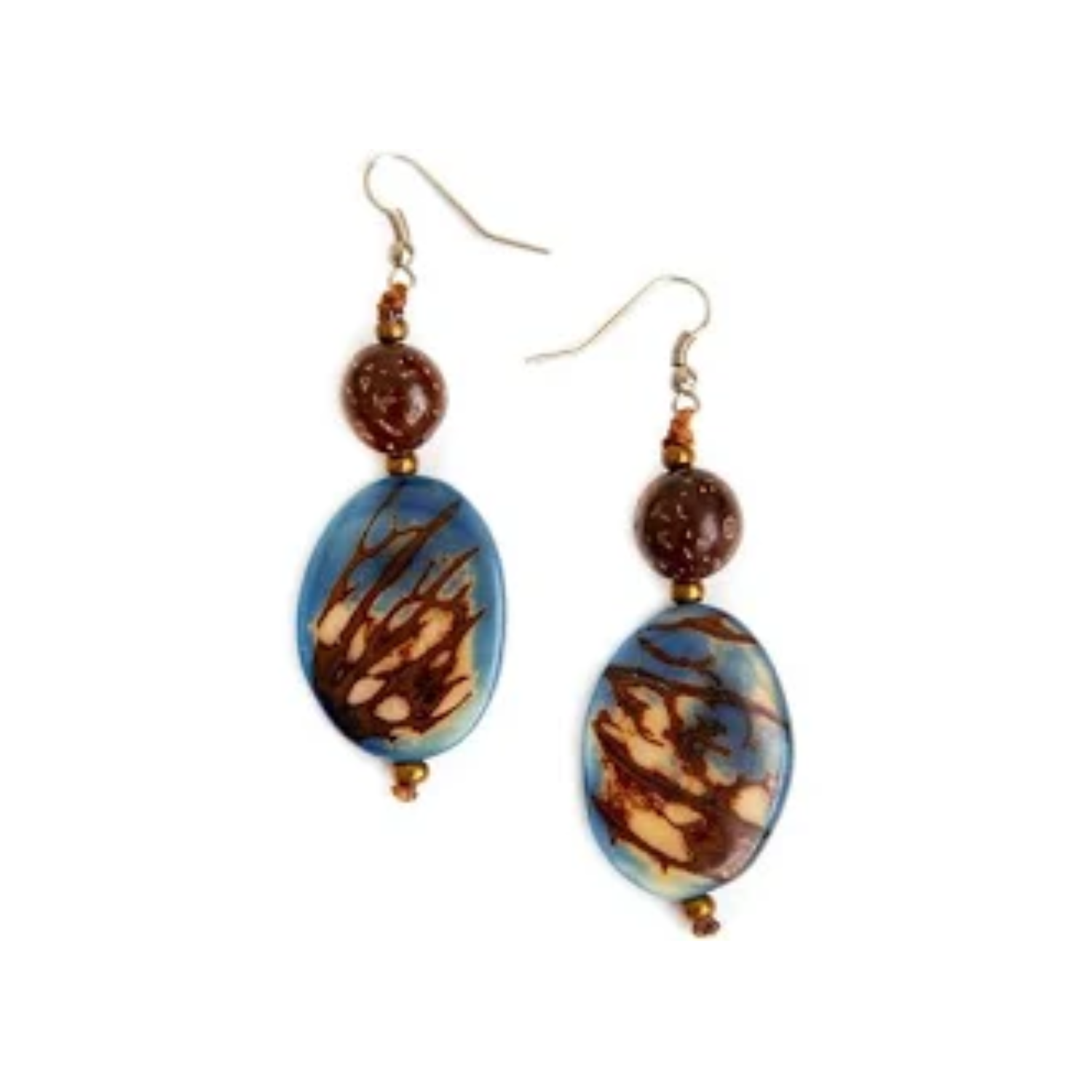 Tagua Nut Lupe Earrings - Biscayne Bay Lake Blue