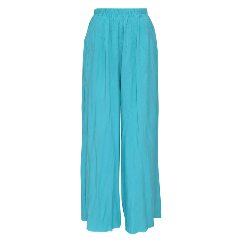 Solid Long Wide Leg Pants - Ocean