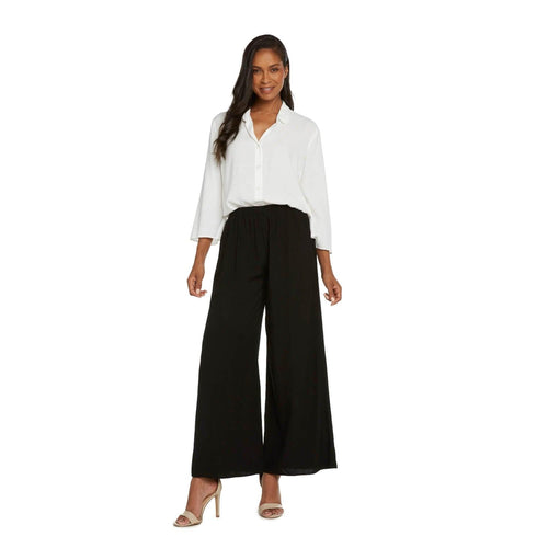 Solid Wide Leg Pants - Black - jamsworld.com