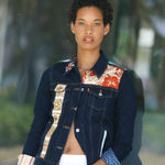 One-of-a-kind Vintage Fabric on Jean Jacket - jamsworld.com