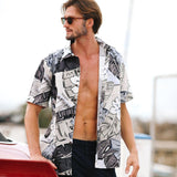 Men's Surf Line Hawaii Cotton Modern Fit Shirt - Tiki Leaf Gray - jamsworld.com